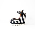 Dolce & Gabbana Monochrome Leather and Lizard Embossed Leather Ankle Strap Platform Wedge Sandals Size 37 - Image 2