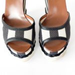 Dolce & Gabbana Monochrome Leather and Lizard Embossed Leather Ankle Strap Platform Wedge Sandals Size 37 - Image 9