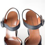 Dolce & Gabbana Monochrome Leather and Lizard Embossed Leather Ankle Strap Platform Wedge Sandals Size 37 - Image 8