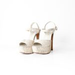 Alice + Olivia Beige Lace and Canvas Platform Sandals Size 37