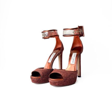 Jimmy Choo Copper/Bronze Glitter Platform Sandals – Size 37.5