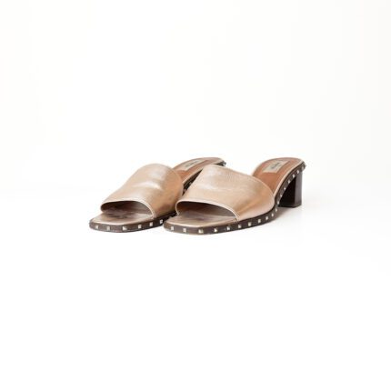 Valentino Poudre Leather Soul Rockstud Slide Mules Size 39 Bronze