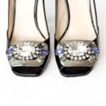 Prada Calzature Donna Vernice Black Patent Leather Crystal-Embellished Pumps – Size 36 - Image 8