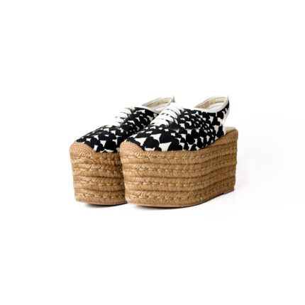 Stella McCartney Black & White Heart-Print Canvas Platform Espadrille Sandals – Size 36