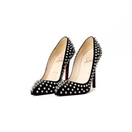 Christian Louboutin Black Leather Follies Spikes Pumps –  Size 36.5
