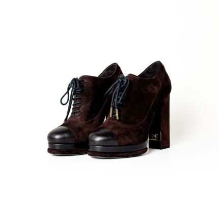 Chanel Chocolate Brown Suede Lace-Up Platform Booties – Size 37