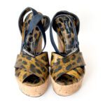 Dolce & Gabbana Leopard-Print and Denim Cork Wedges – Size 37 - Image 5