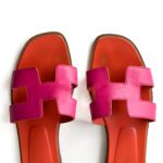 Hermès Rose Mexico / Orange Leather Oran Sandals – Size 39 - Image 6