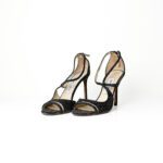 Jimmy Choo Black Glitter Suede and PVC Strappy Sandals Size 37