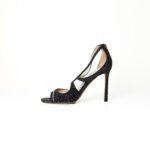 Jimmy Choo Black Glitter Suede and PVC Strappy Sandals Size 37 - Image 2