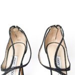 Jimmy Choo Black Glitter Suede and PVC Strappy Sandals Size 37 - Image 7