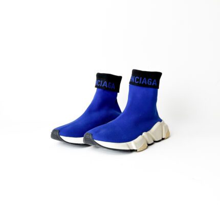 Balenciaga Blue Knit Fabric Speed Trainer Sneakers Size 35