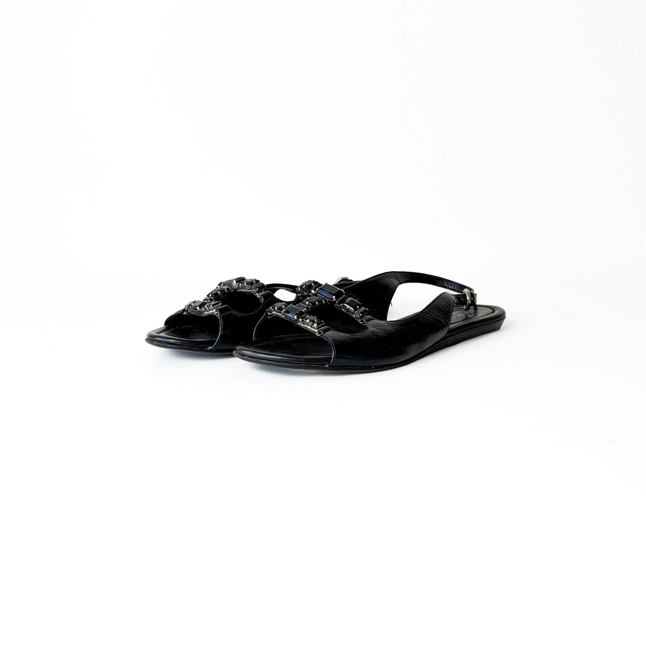 IMG_9721 Sergio Rossi Black Crystal Embellished Patent Leather Flats Size 36.5 - Image 1