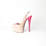 Christian Louboutin Nude Patent / Neon Pink Doracora Front Slingback Pumps – Size 37.5 - Image 2