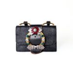 Miu Miu Dahlia Black Madras Leather with Jewel-Embellished Buckle Shoulder Bag - Image 3