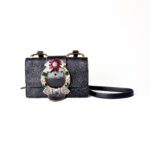 Miu Miu Dahlia Black Madras Leather with Jewel-Embellished Buckle Shoulder Bag