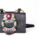 Miu Miu Dahlia Black Madras Leather with Jewel-Embellished Buckle Shoulder Bag - Image 2