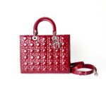 Christian Dior Cherry Red Cannage Patent Leather Large Lady Dior Bag