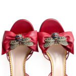 Gucci “Queen Margaret” Red Leather Bee Sandals – Size 39.5 - Image 4