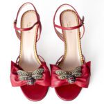 Gucci “Queen Margaret” Red Leather Bee Sandals – Size 39.5 - Image 3