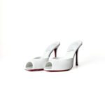 Christian Louboutin Me Dolly Peep-Toe Mules – White Patent Leather / Red Sole