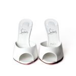 Christian Louboutin Me Dolly Peep-Toe Mules – White Patent Leather / Red Sole - Image 4