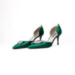 SJP by Sarah Jessica Parker Emerald Green Satin Crystal-Embellished Pointed-Toe D'Orsay Pumps – Size 38