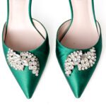 SJP by Sarah Jessica Parker Emerald Green Satin Crystal-Embellished Pointed-Toe D'Orsay Pumps – Size 38 - Image 4