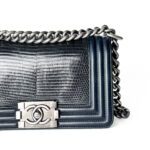 Chanel Black Leather & Lizard Inlay Boy Flap Bag - Image 2