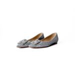 Manolo Blahnik Silver Glitter Fabric Hangisi Flats – Size 36