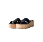 Hermès Black Calfskin & Cork Platform Eze 30 Wedge Sandals – Size 39