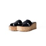 Hermès Black Calfskin & Cork Platform Eze 30 Wedge Sandals – Size 39