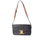 Celine Claude Triomphe Canvas & Calfskin Shoulder Bag