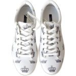 Dolce & Gabbana White / Black Crown Print Portofino Low-Top Sneakers – Size 43 - Image 3