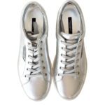 Dolce & Gabbana Metallic Silver Portofino Low-Top Sneakers – Size 43 - Image 3