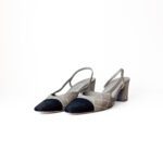 Chanel Gray Suede & Black Grosgrain Classic Slingback Pumps – Size 41C