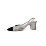 Chanel Gray Suede & Black Grosgrain Classic Slingback Pumps – Size 41C - Image 2
