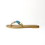 Giuseppe Zanotti Metallic Gold Turquoise Bead & Pyramid Stud Thong Sandals – Size 41 - Image 2