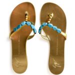 Giuseppe Zanotti Metallic Gold Turquoise Bead & Pyramid Stud Thong Sandals – Size 41 - Image 3