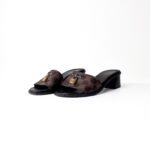 Louis Vuitton Brown Canvas / Black Leather (Middle East Exclusive) Damier Ebene Lock It Mule Sandals – Size 37