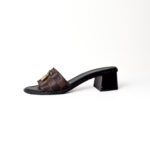Louis Vuitton Brown Canvas / Black Leather (Middle East Exclusive) Damier Ebene Lock It Mule Sandals – Size 37 - Image 2