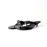 Gucci Interlocking G Black Leather & Canvas Kitten Heel Thong Sandals – Size 40.5