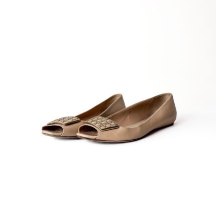 Christian Dior Nude/Beige Smooth Leather Cannage Cutout Buckle Peep-Toe Ballerina Flats – Size 41.5