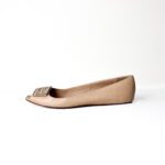 Christian Dior Nude/Beige Smooth Leather Cannage Cutout Buckle Peep-Toe Ballerina Flats – Size 41.5 - Image 2