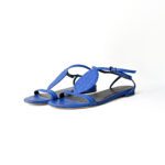 Bottega Veneta Cobalt Blue Matte Leather Intrecciato Medallion Strappy Flat Sandals – Size 41