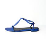 Bottega Veneta Cobalt Blue Matte Leather Intrecciato Medallion Strappy Flat Sandals – Size 41 - Image 2