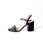 Gucci Black Smooth Leather Marmont Mid-Heel Sandals – Size 37 - Image 2
