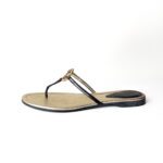 Fendi Logo Gold & Black Leather O'Lock T-Strap Thong Sandals – Size 41 - Image 2