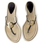Fendi Logo Gold & Black Leather O'Lock T-Strap Thong Sandals – Size 41 - Image 3