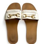 Gucci Off-White/Cream Leather Horsebit Fringe Slide Sandals – Size 41 - Image 3